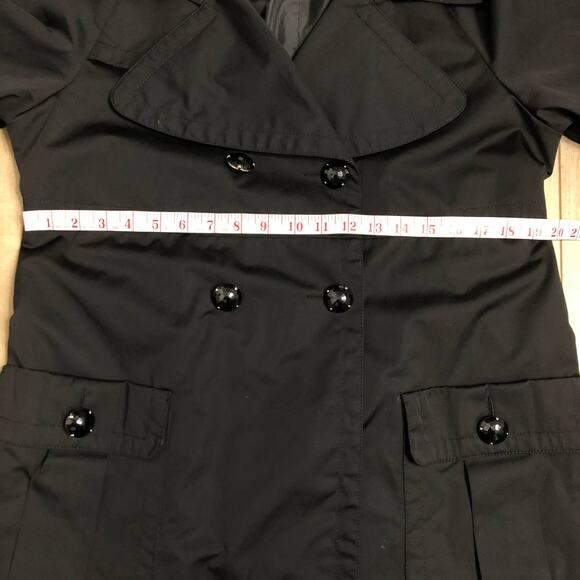 Bernardo Black Double Breasted Lightweight Jewel Button Trench Coat Large - Picture 7 of 9